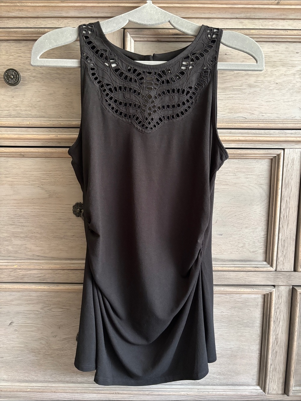 Women’s Black Sleeveless Tank Top with Cut Out Yoke